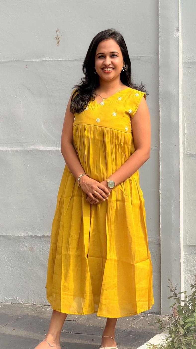 Mustard Yellow Mulchanderi Frock