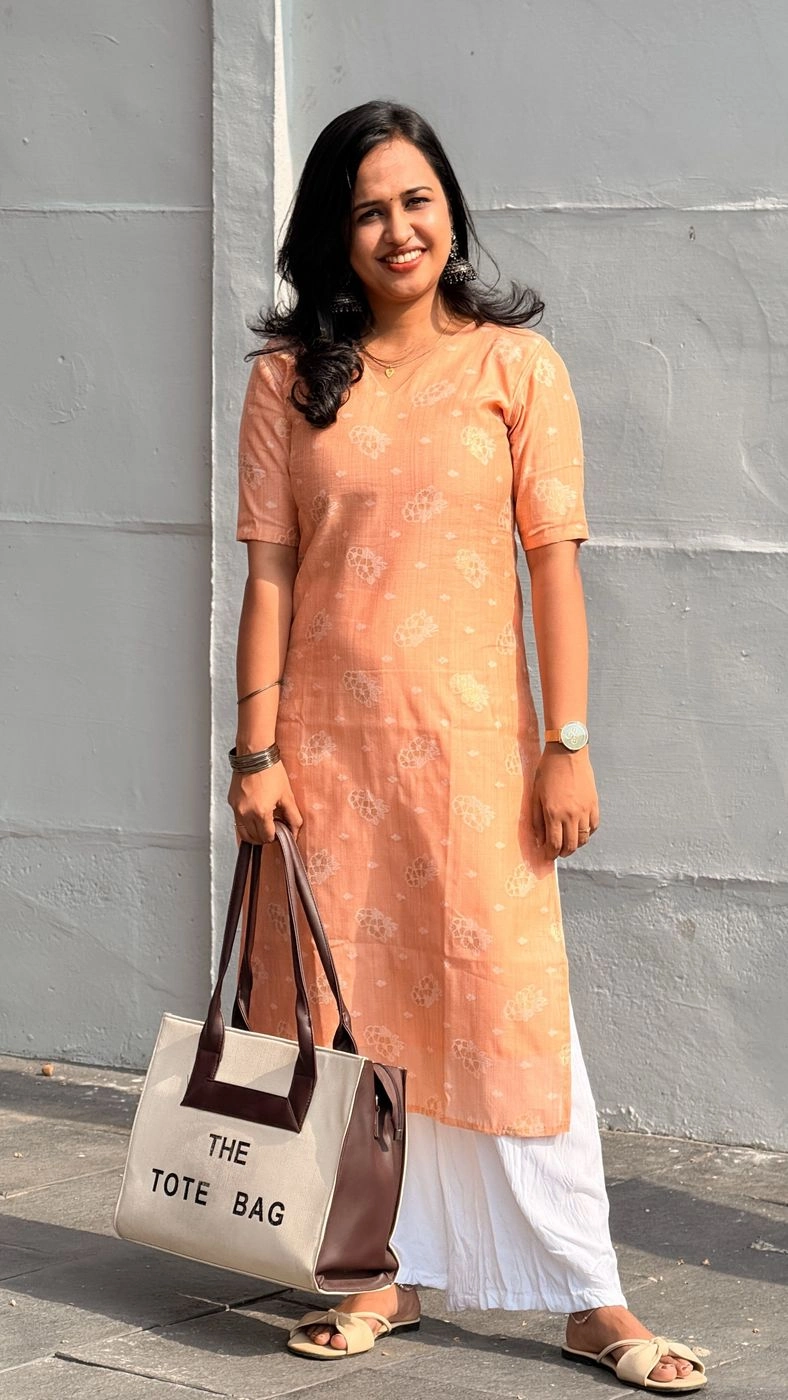 Peach Colour Kurti For Office Wear