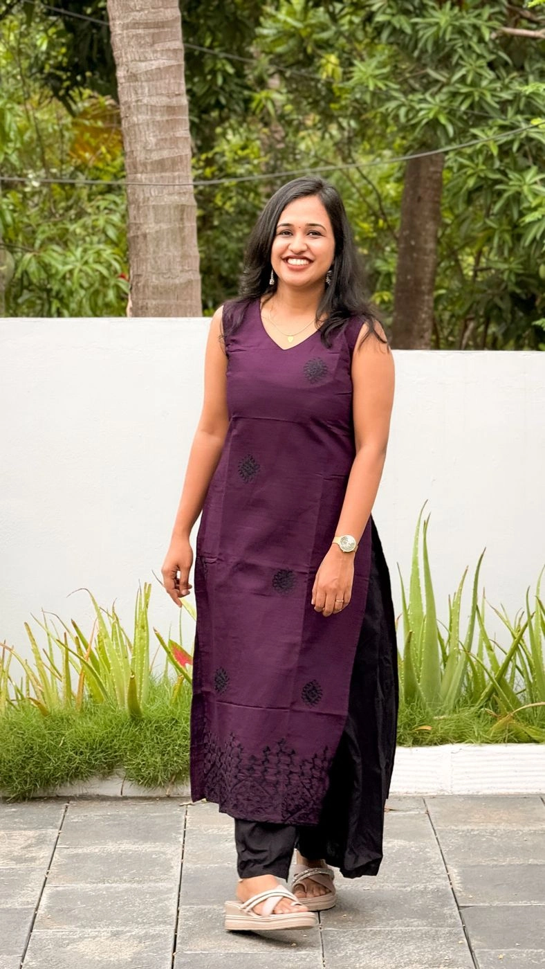Elegant Grape Wine Long Kurti with Black Embroidery