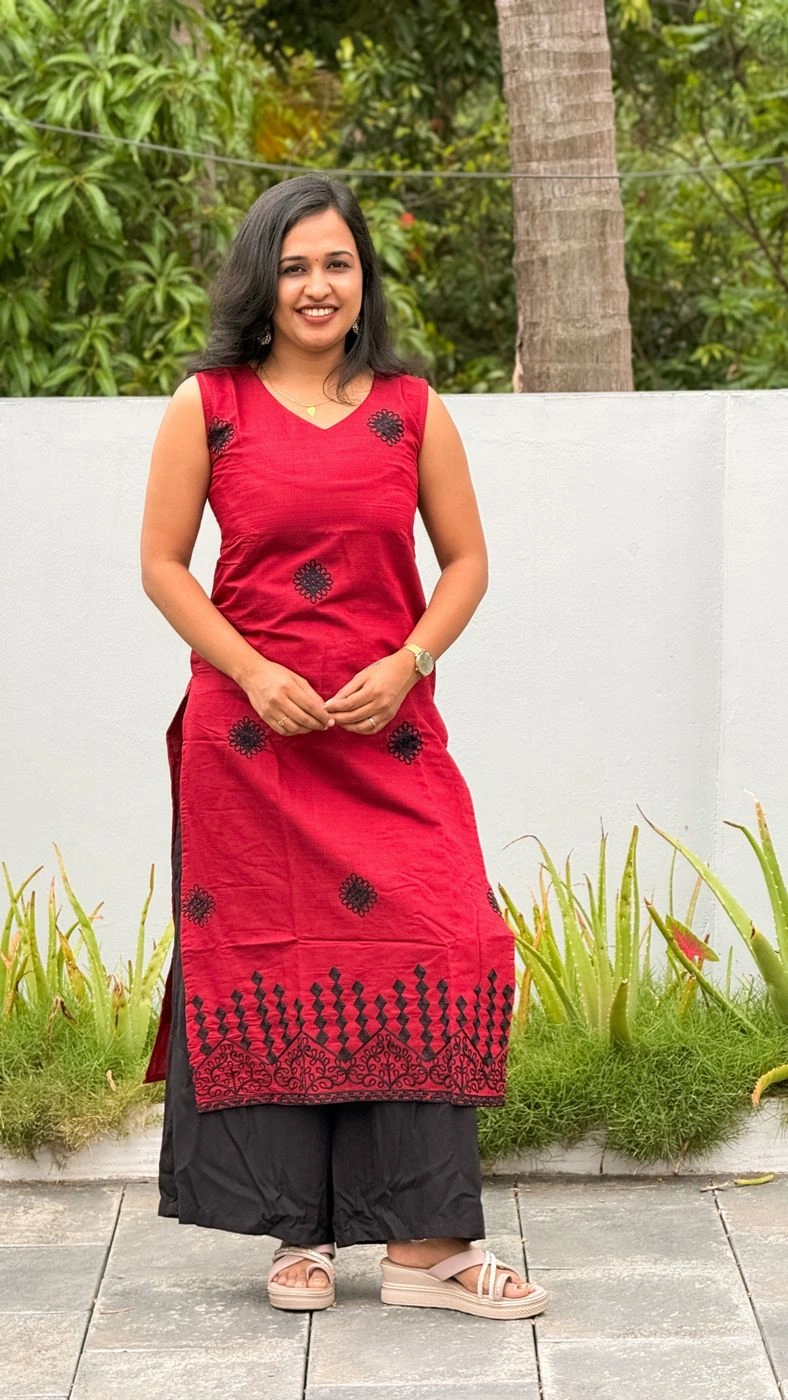 Maroon Pink Kurti with Black Embroidery