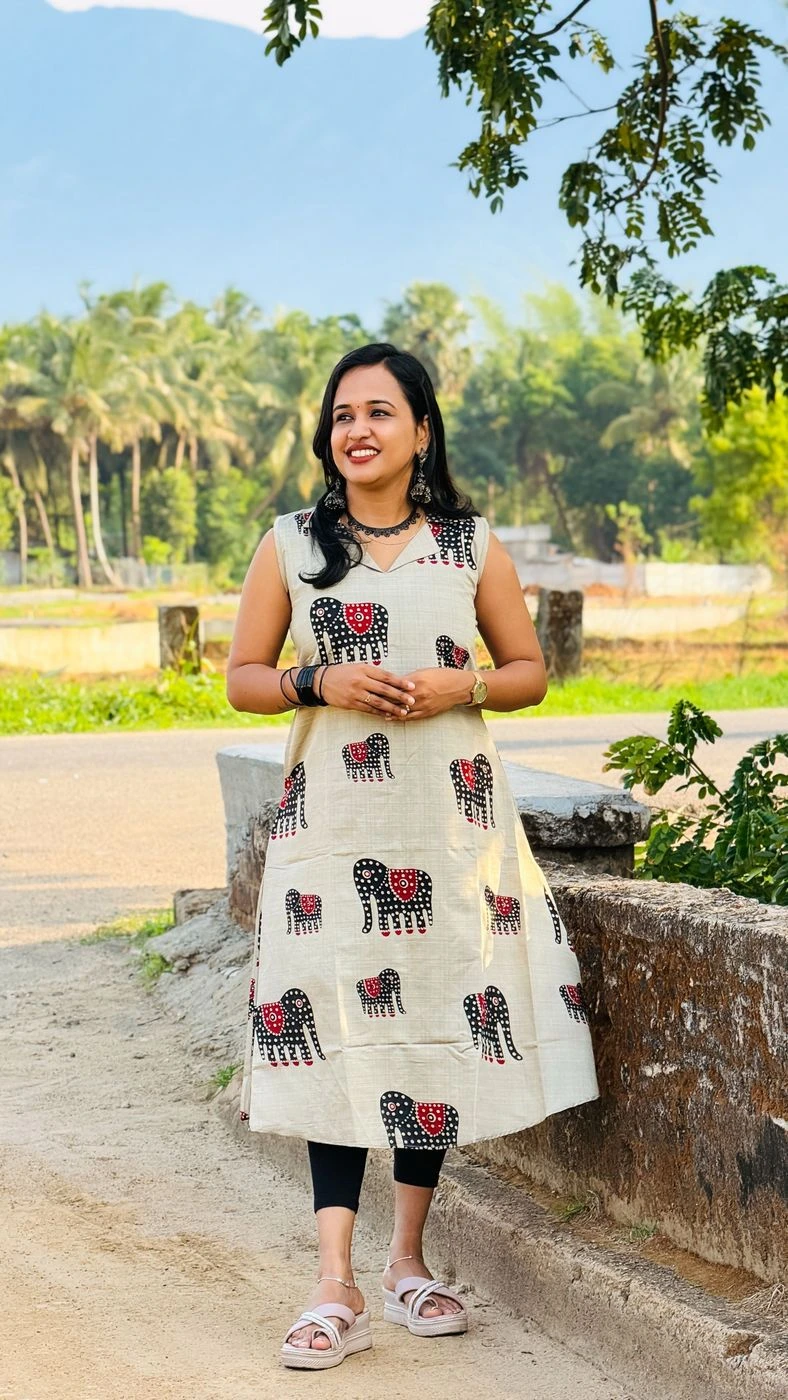 Elephant Grace Collar Kurti