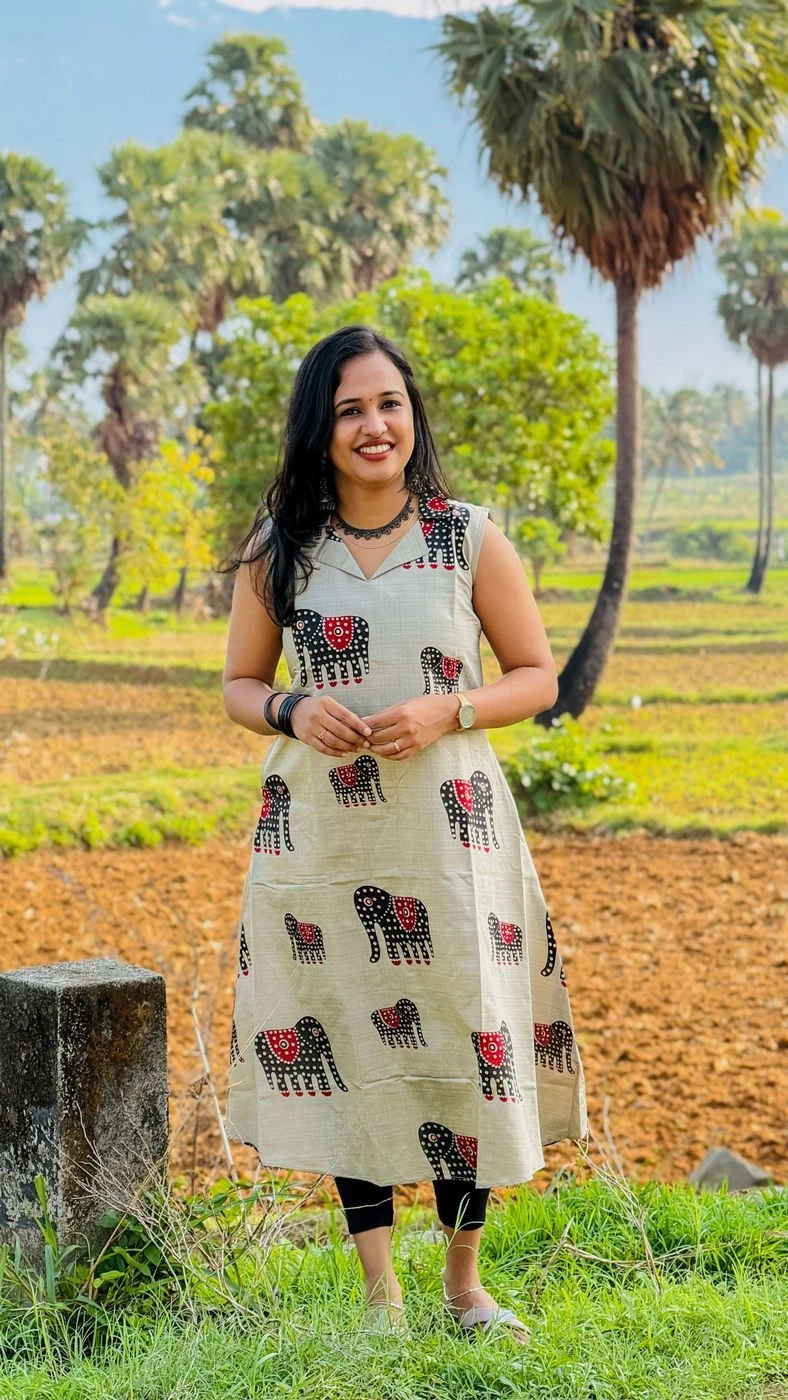 Elephant Grace Collar Kurti