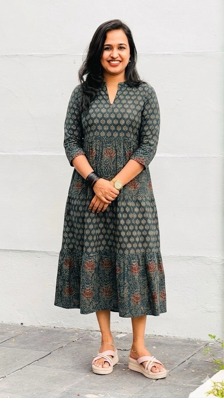 Green Printed Cotton Frock