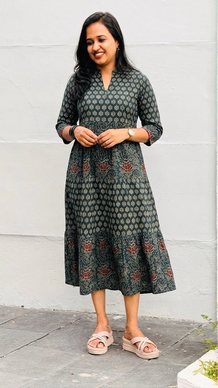 Green Printed Cotton Frock