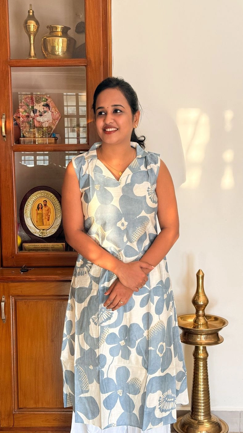 White and Blue Floral Kurti