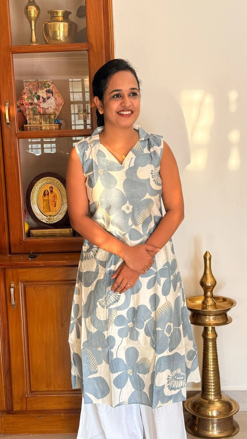 White and Blue Floral Kurti 3