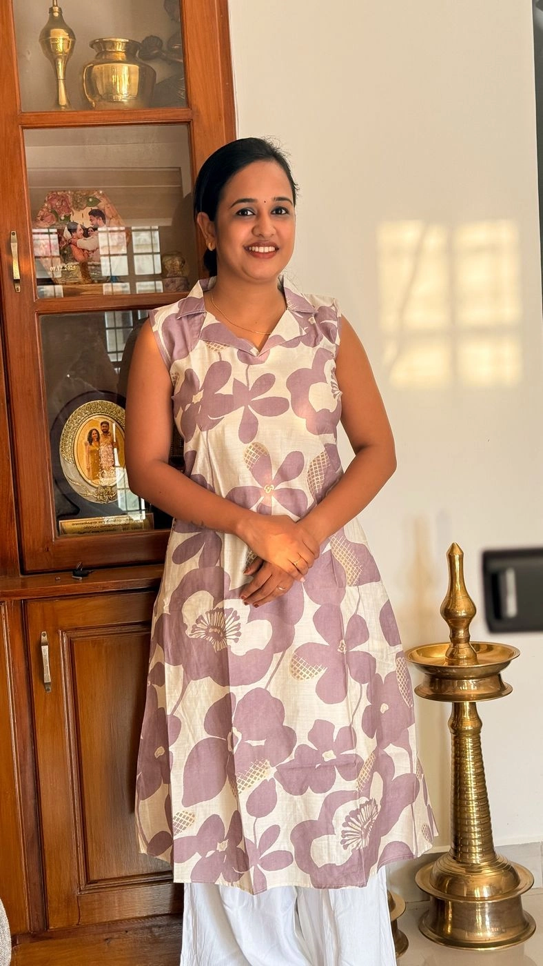 White and Purple Floral Kurti