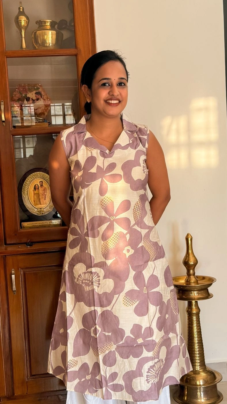 White and Purple Floral Kurti 4