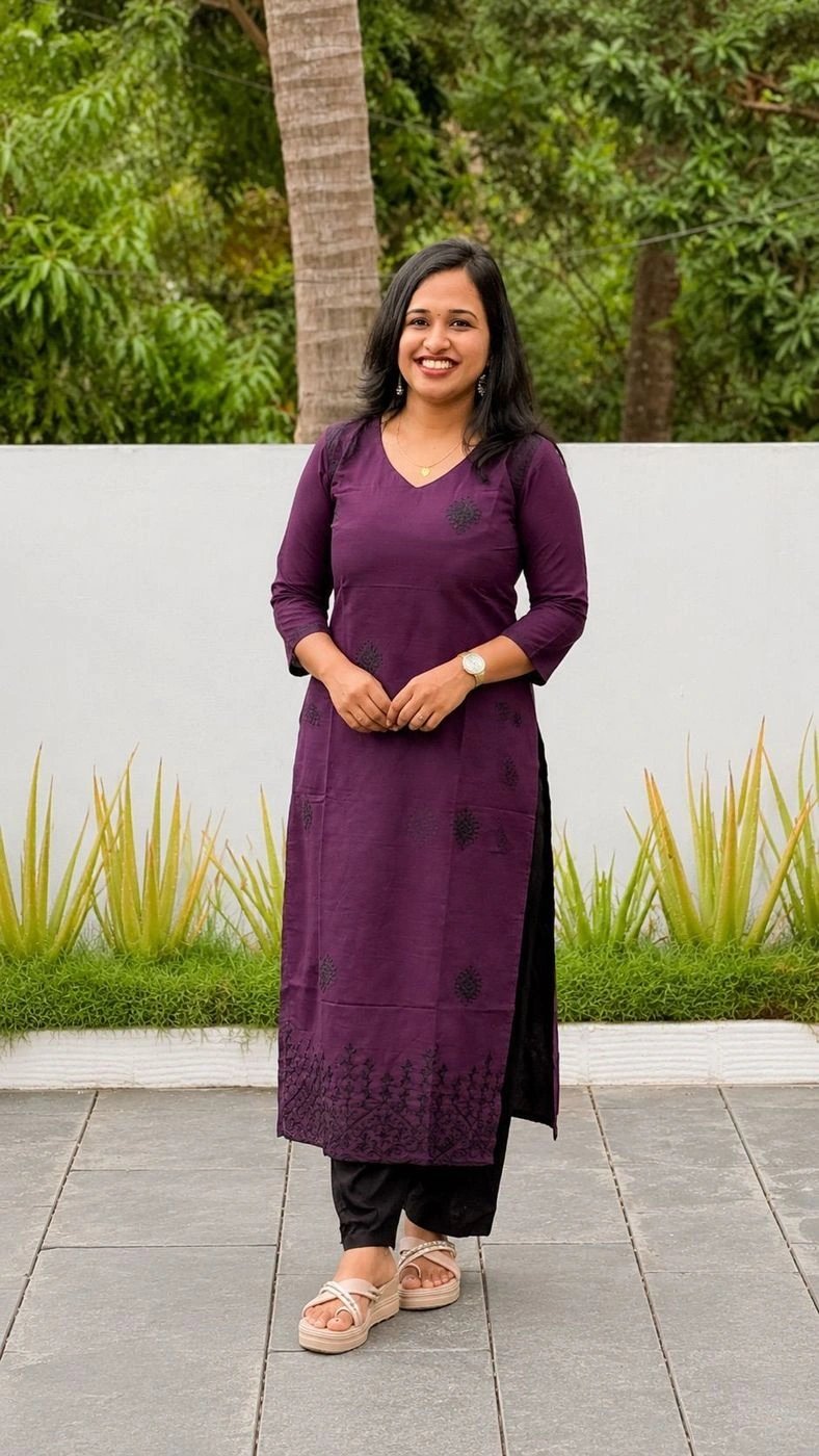 Elegant Grape Wine Long Kurti with Black Embroidery