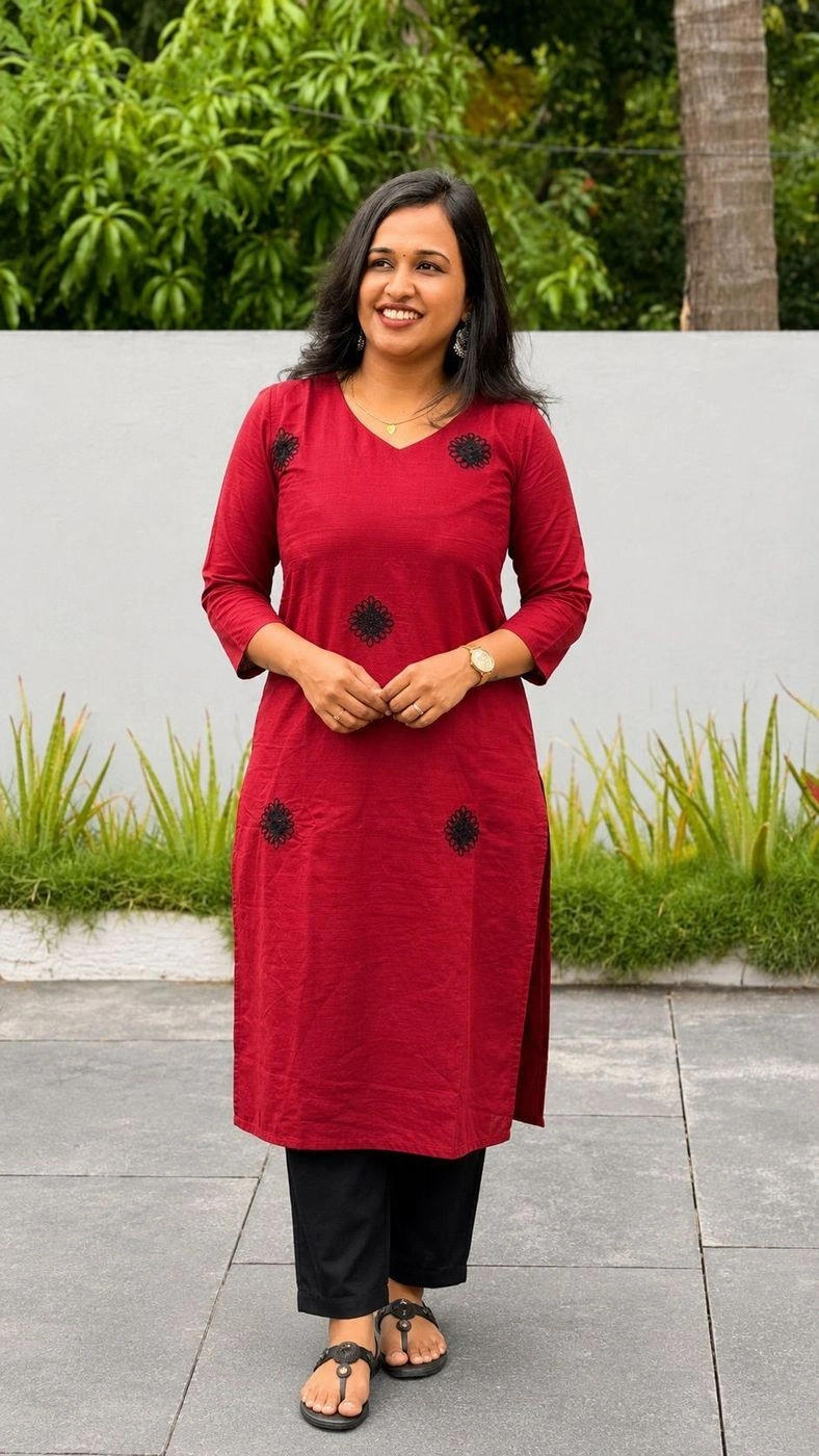 Maroon Pink Kurti with Black Embroidery