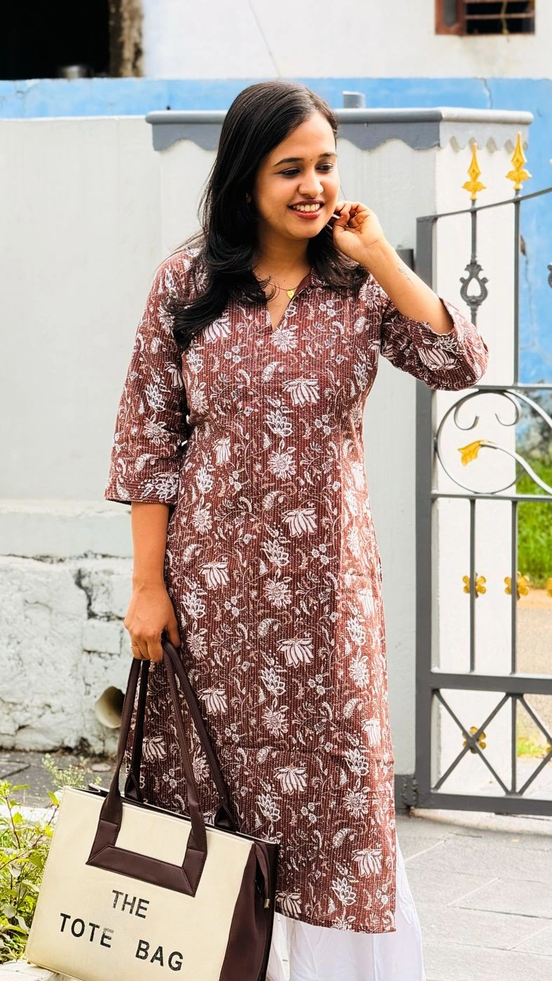 Walnut Floral Collar Neck Kurti 3