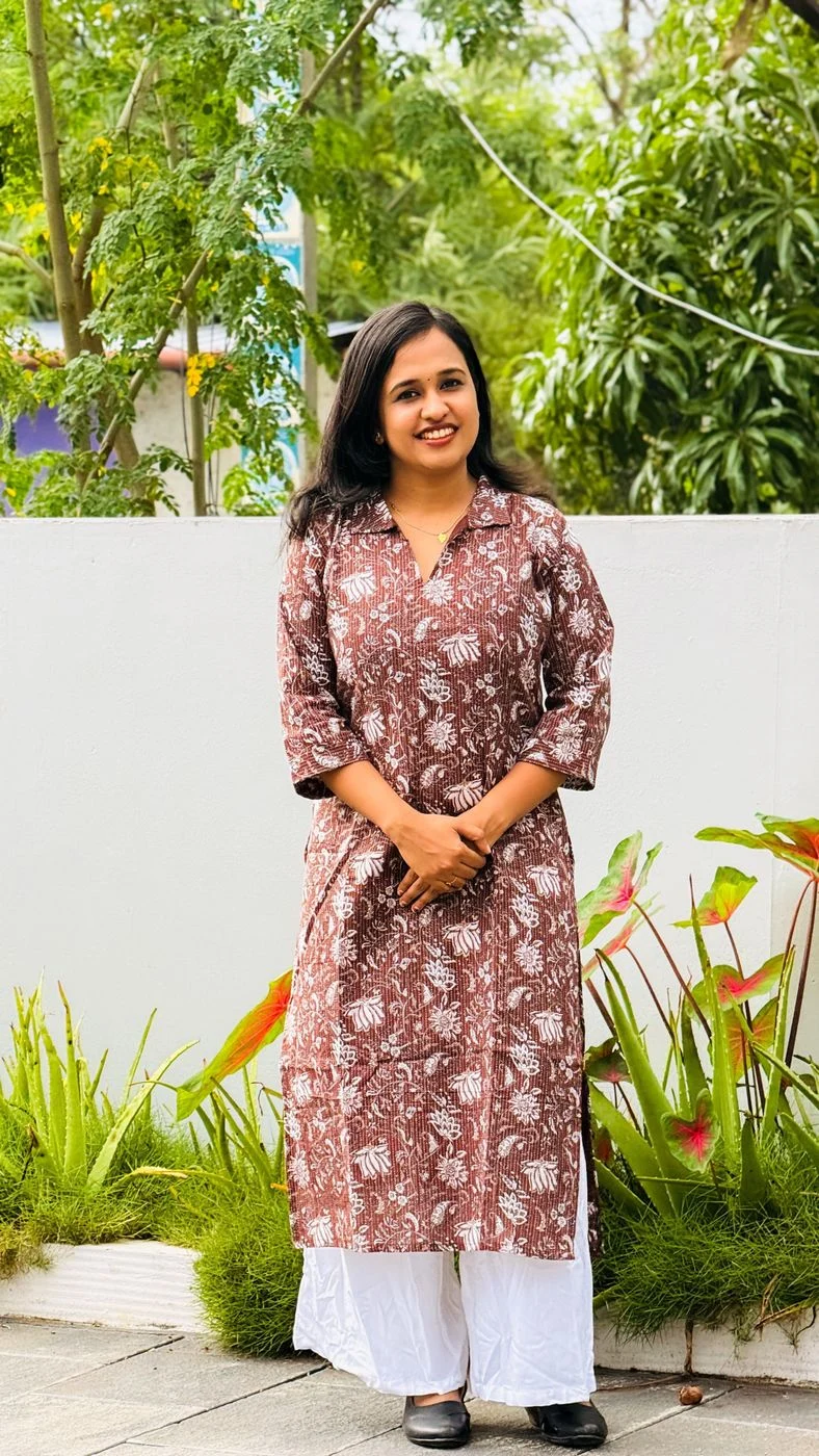 Walnut Floral Collar Neck Kurti