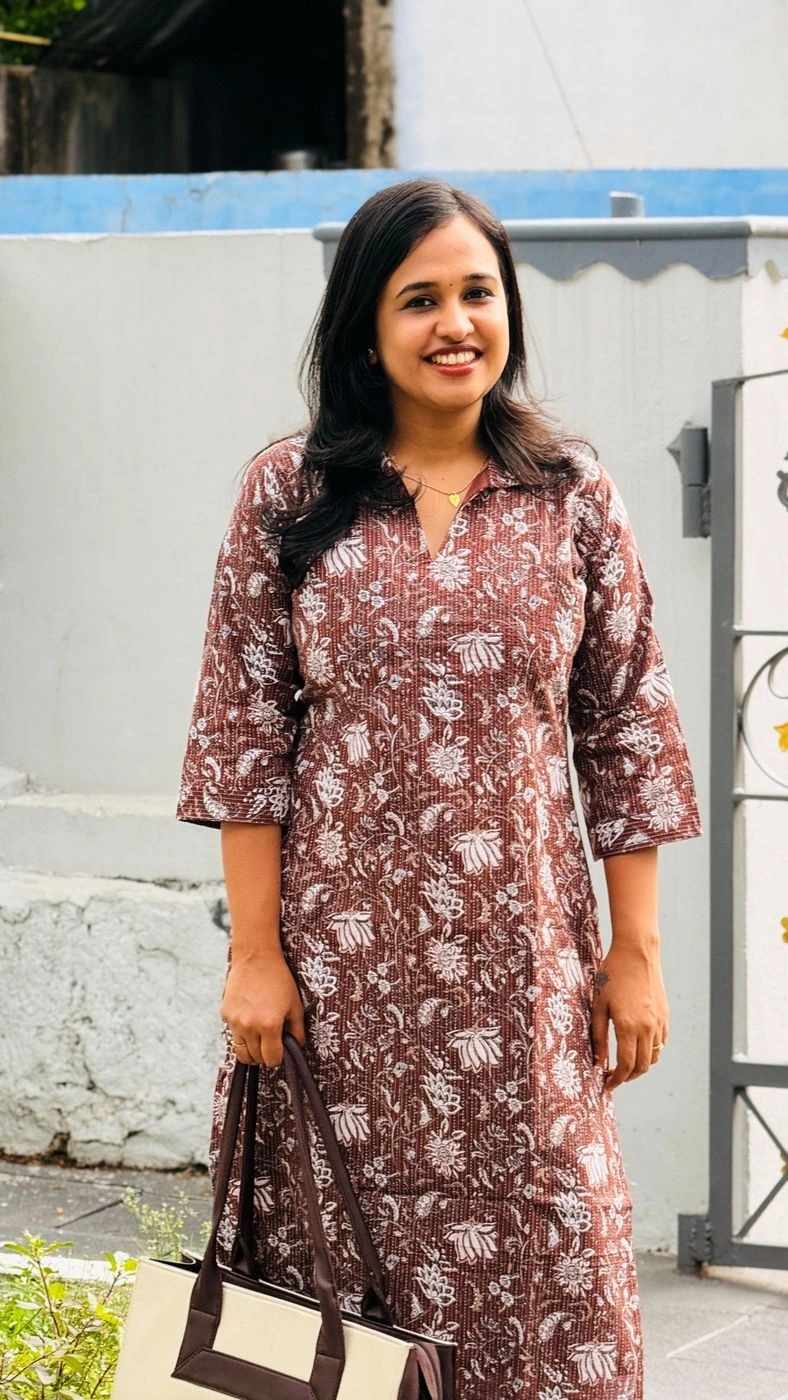 Walnut Floral Collar Neck Kurti 5