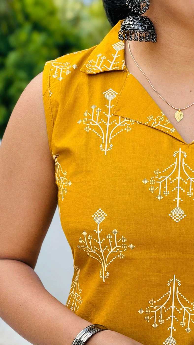 Mustard Muse Collared Cotton Kurti