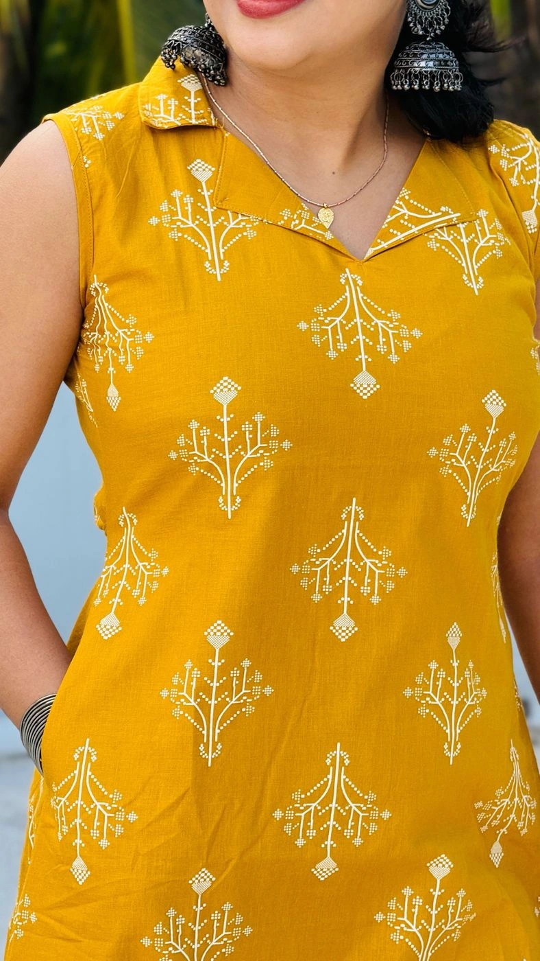 Mustard Muse Collared Cotton Kurti 5