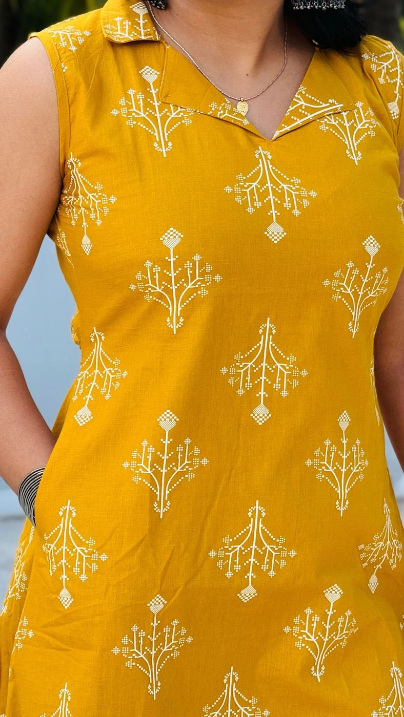 Mustard Muse Collared Cotton Kurti 7