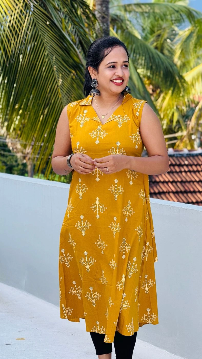Mustard Muse Collared Cotton Kurti 6