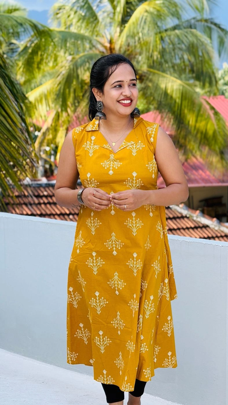 Mustard Muse Collared Cotton Kurti