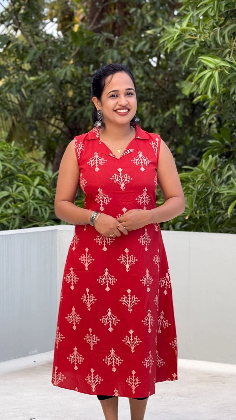 Brick Red Collar Kurti