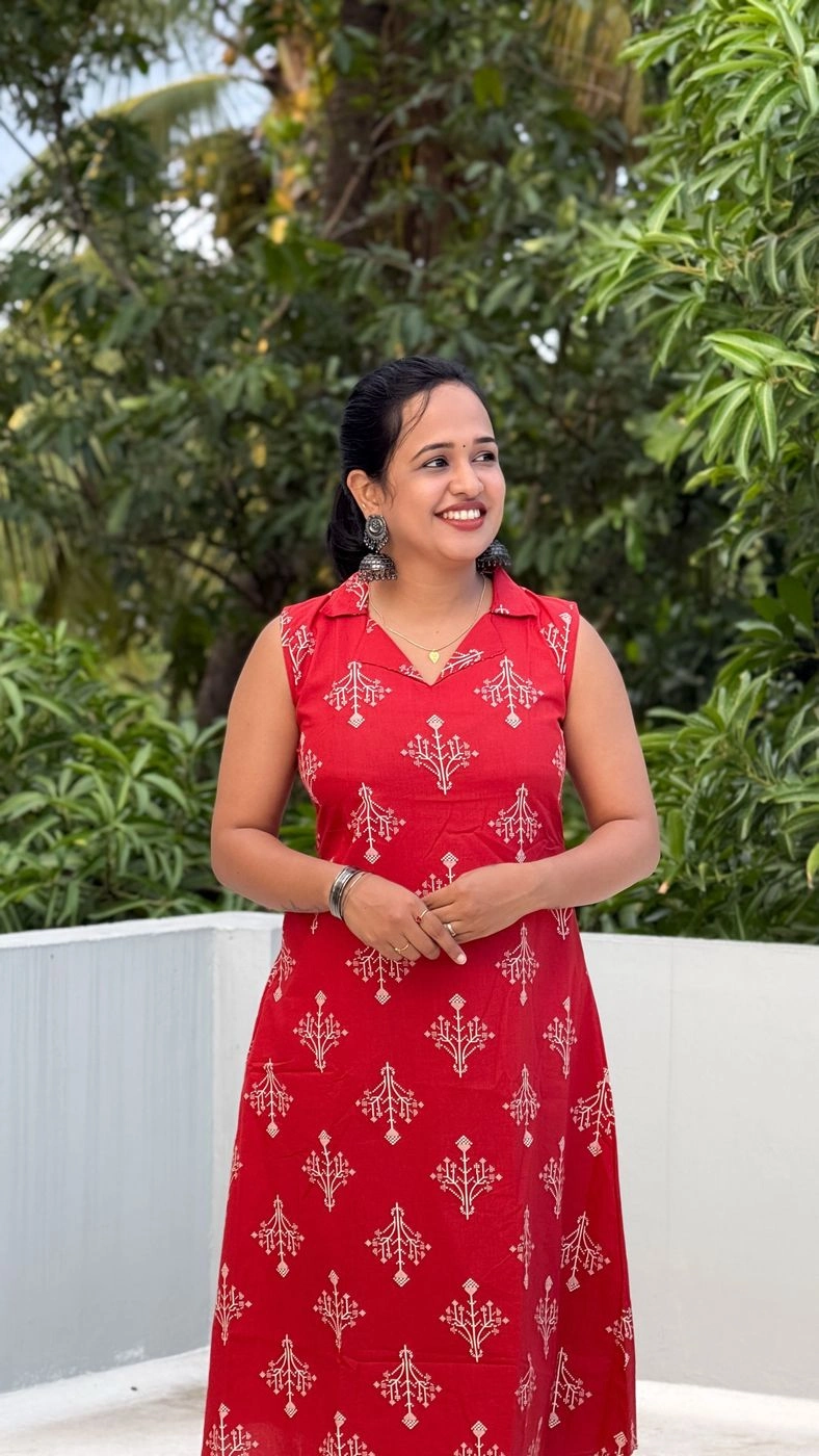 Brick Red Collar Kurti