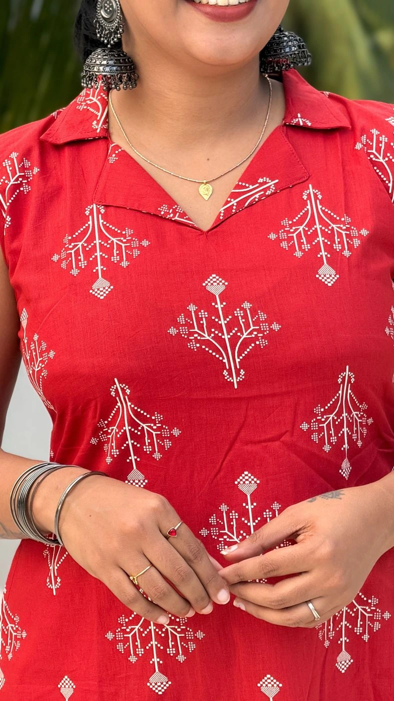 Brick Red Collar Kurti 6
