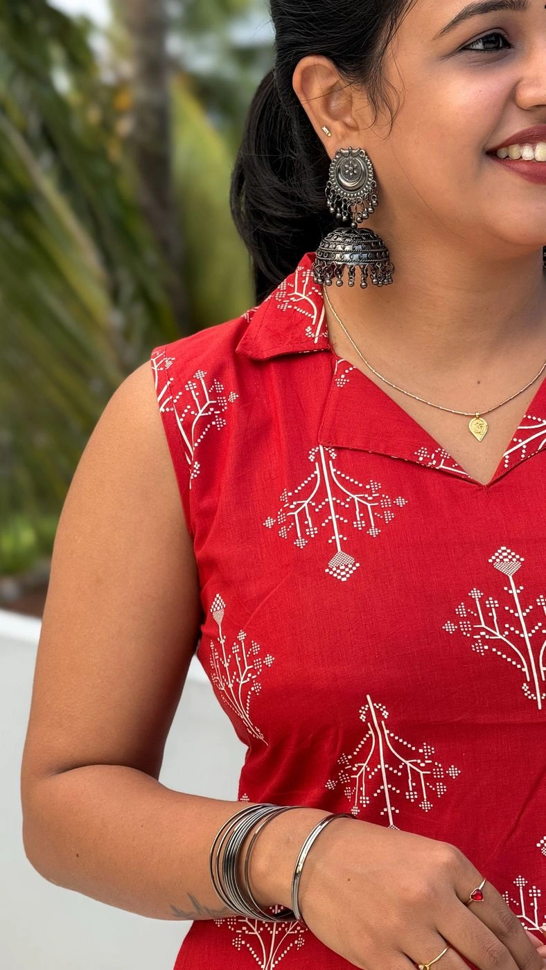 Brick Red Collar Kurti 5