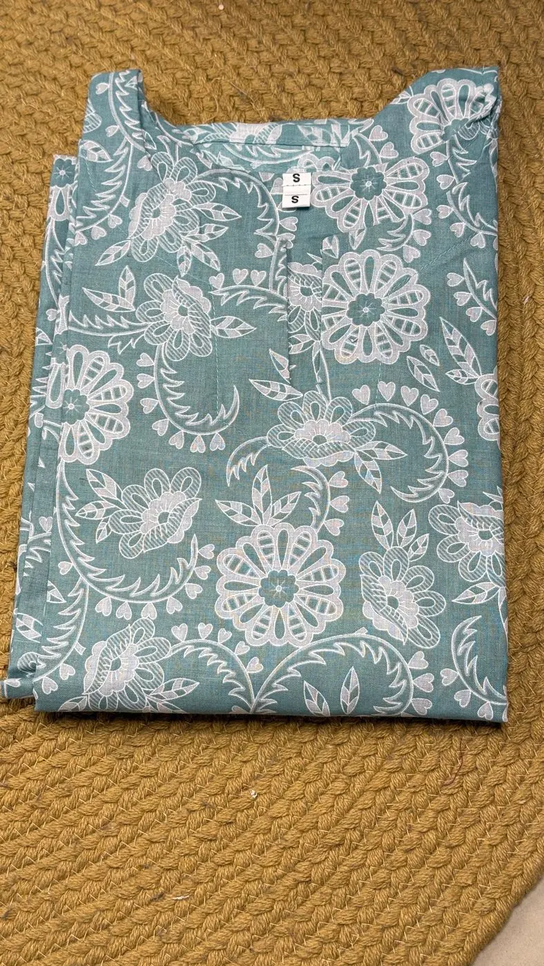 Light Blue Floral Cotton Kurti🩵 4