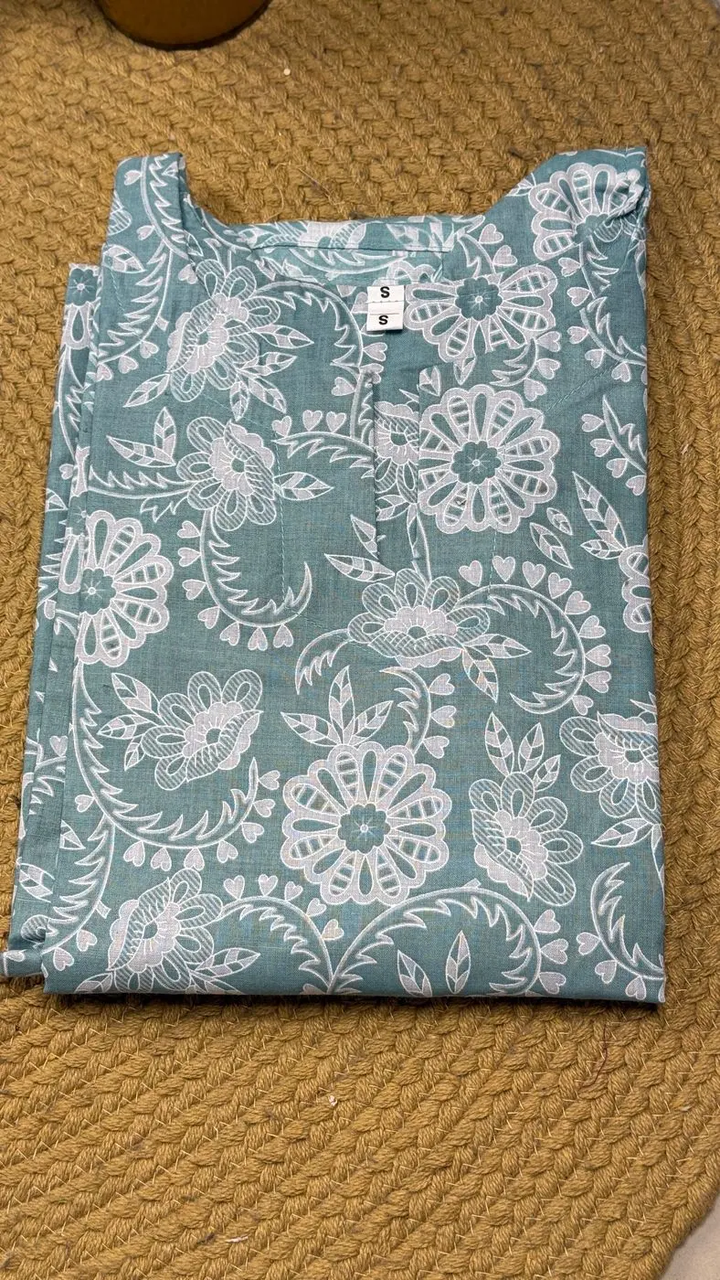 Light Blue Floral Cotton Kurti🩵