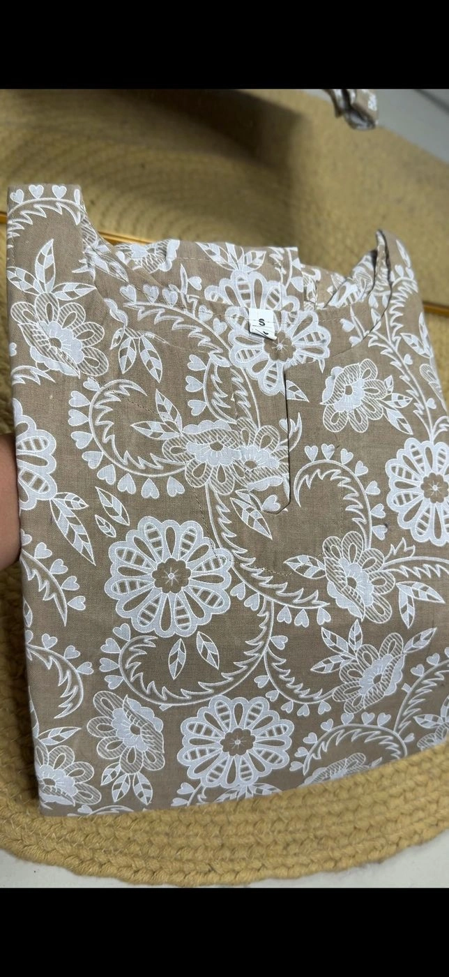 Beige Floral Pure Cotton Kurti🧡 4