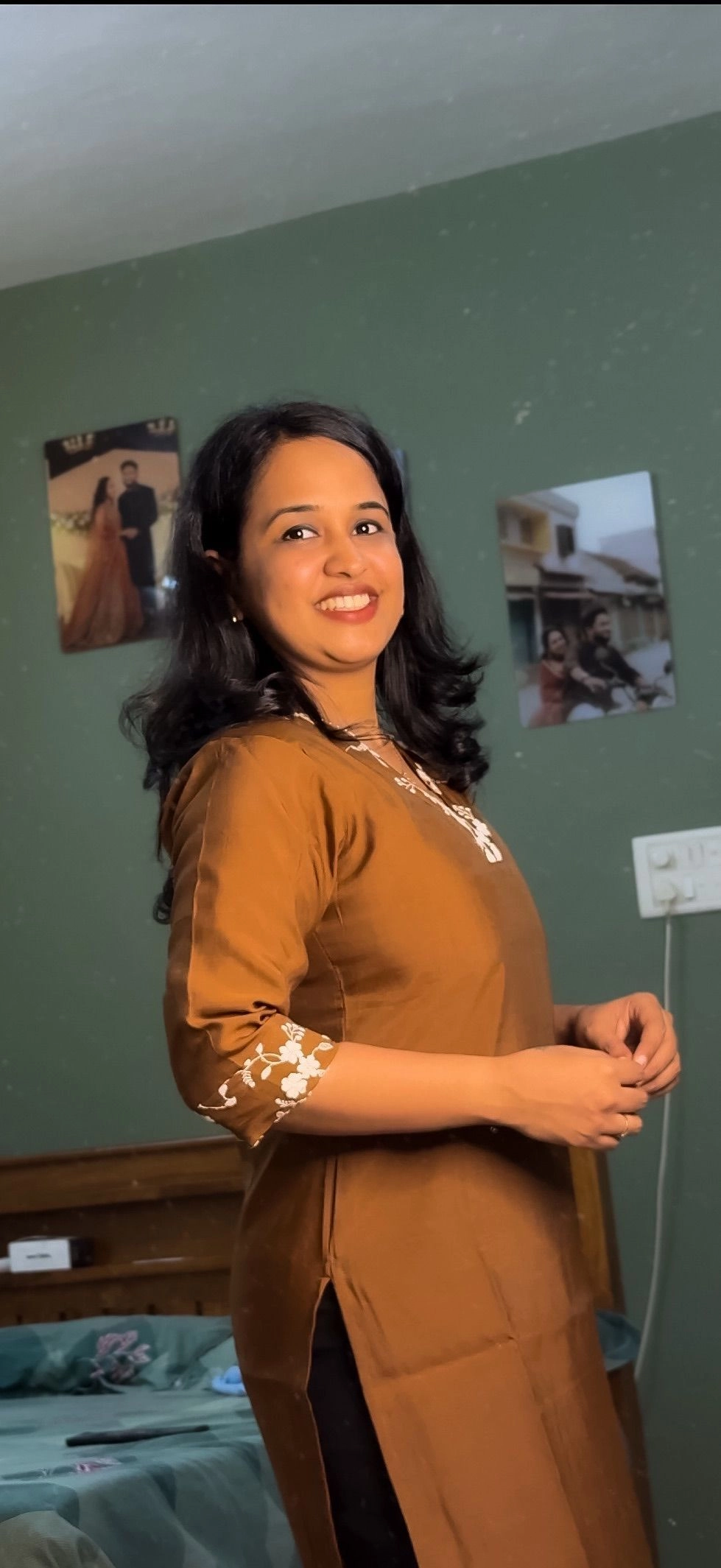Elegant Brown Kurti with White Floral Embroidery 🤎 3