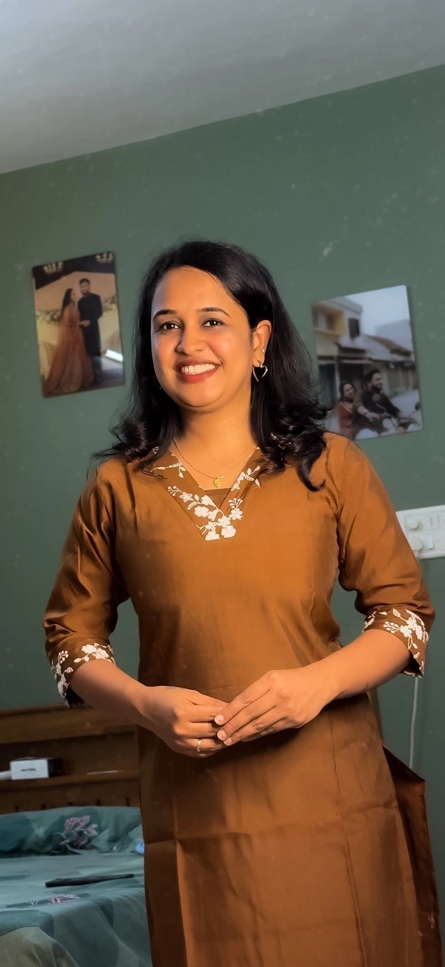 Elegant Brown Kurti with White Floral Embroidery 🤎 7