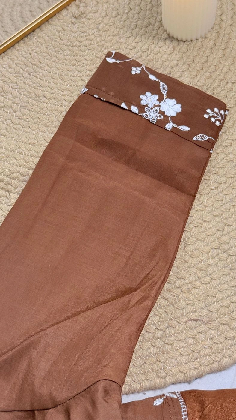 Elegant Brown Kurti with White Floral Embroidery 🤎 4