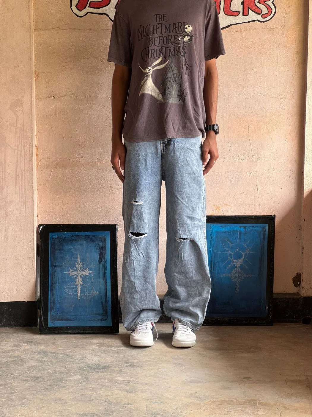 Light Blue Distress Baggy