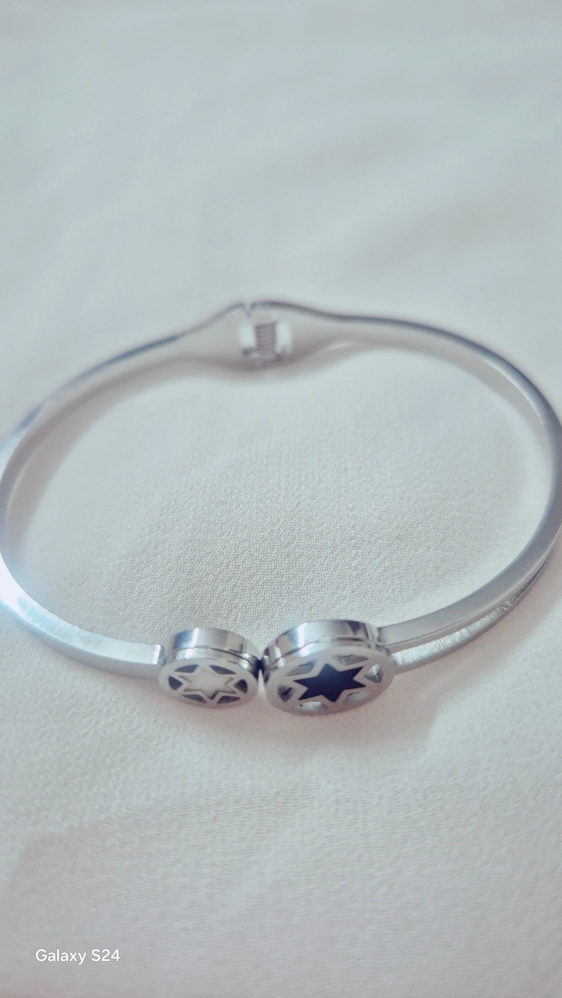 Astral Bypass Bangle: Dual Star Celestial Cuff in Polished Silver 2