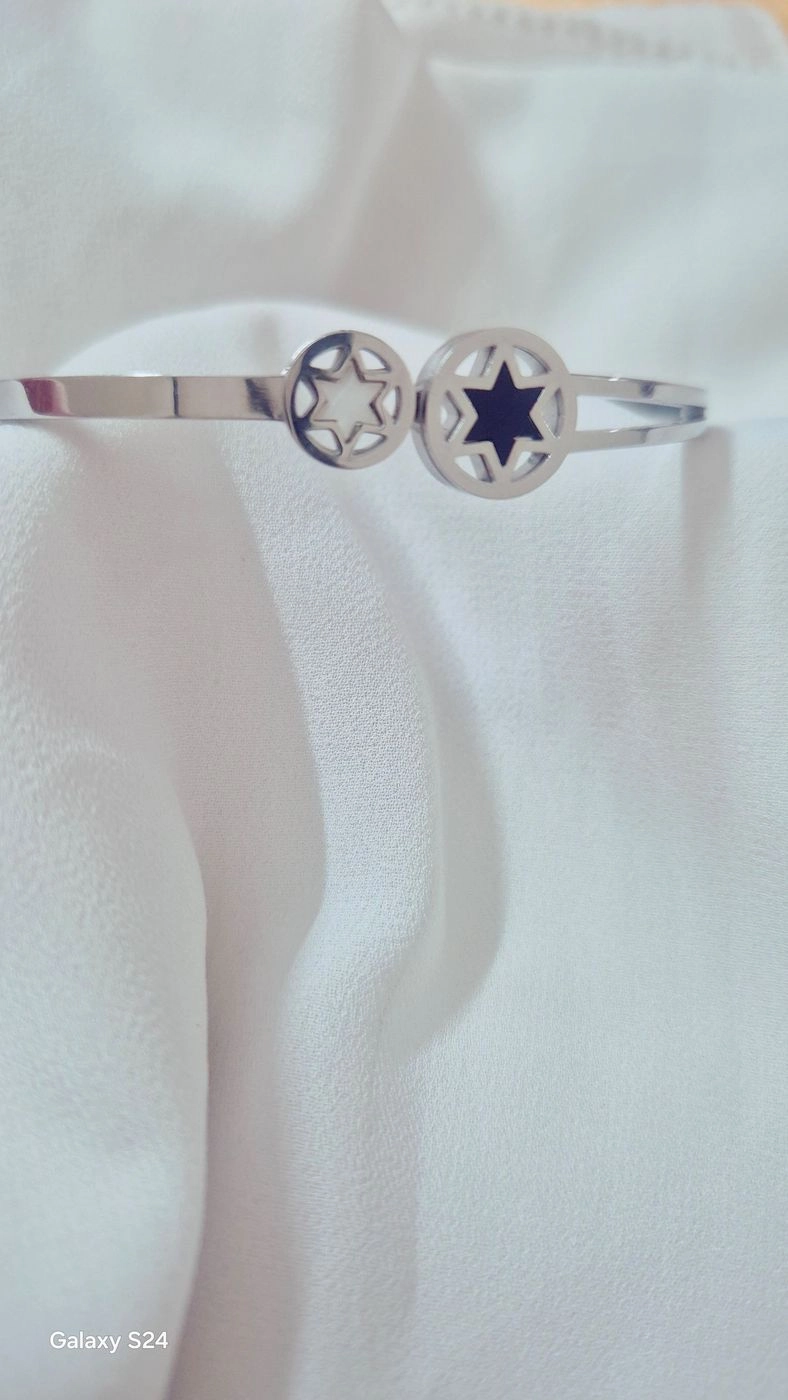 Astral Bypass Bangle: Dual Star Celestial Cuff in Polished Silver 3