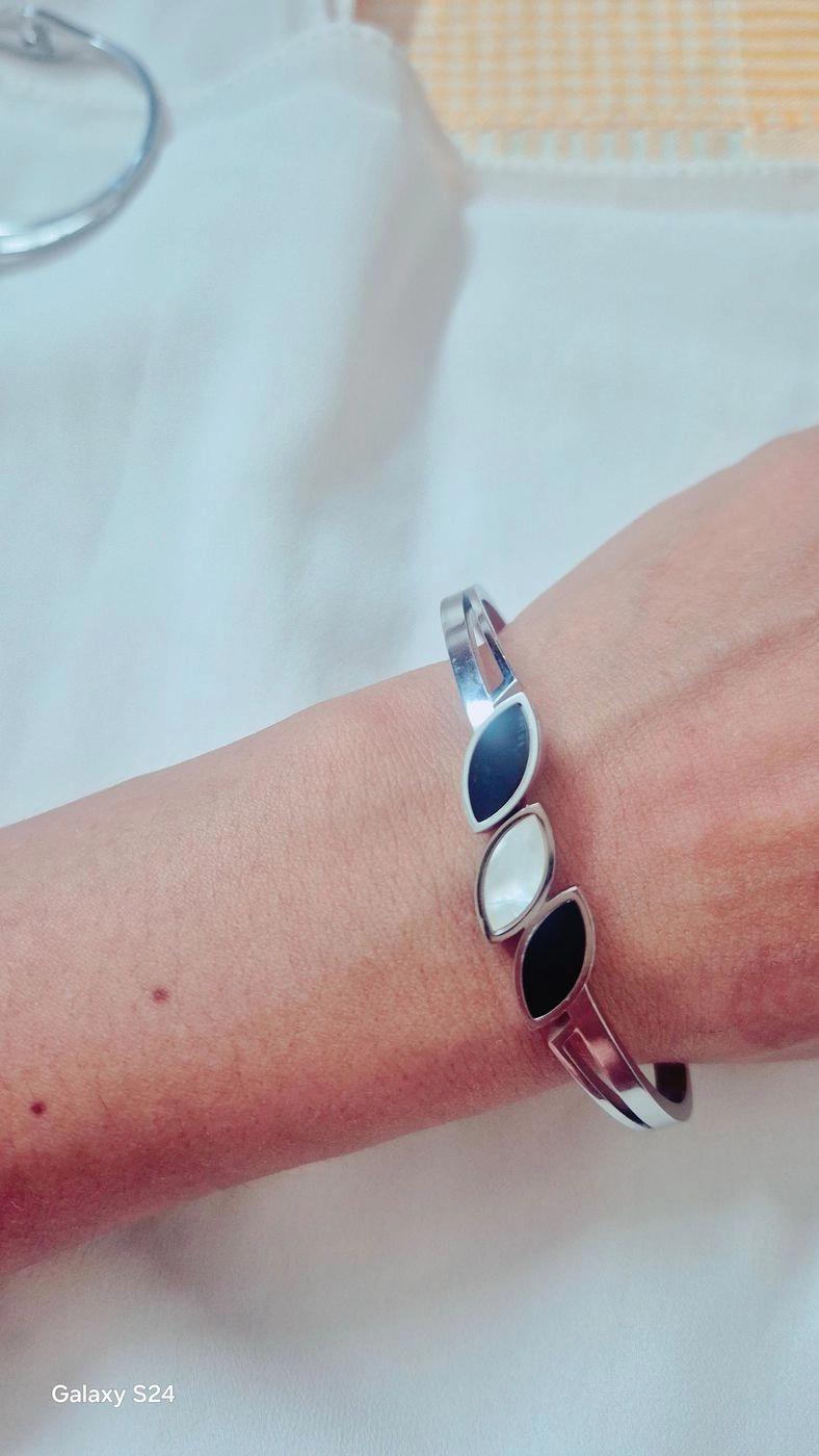 ​Eclipse Marquise Cuff: Trio Inlay Bangle in Polished Silver 2