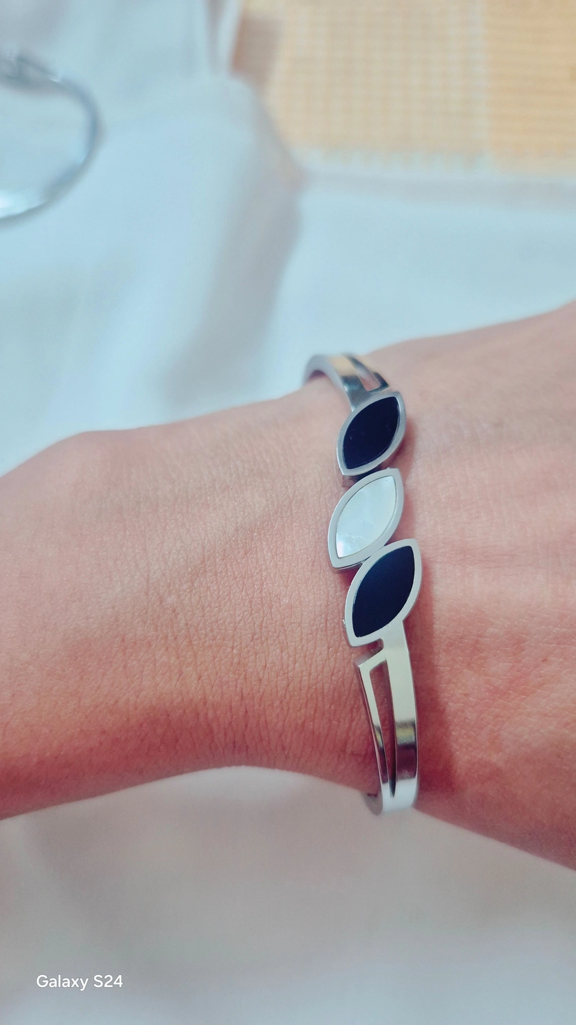 ​Eclipse Marquise Cuff: Trio Inlay Bangle in Polished Silver 3