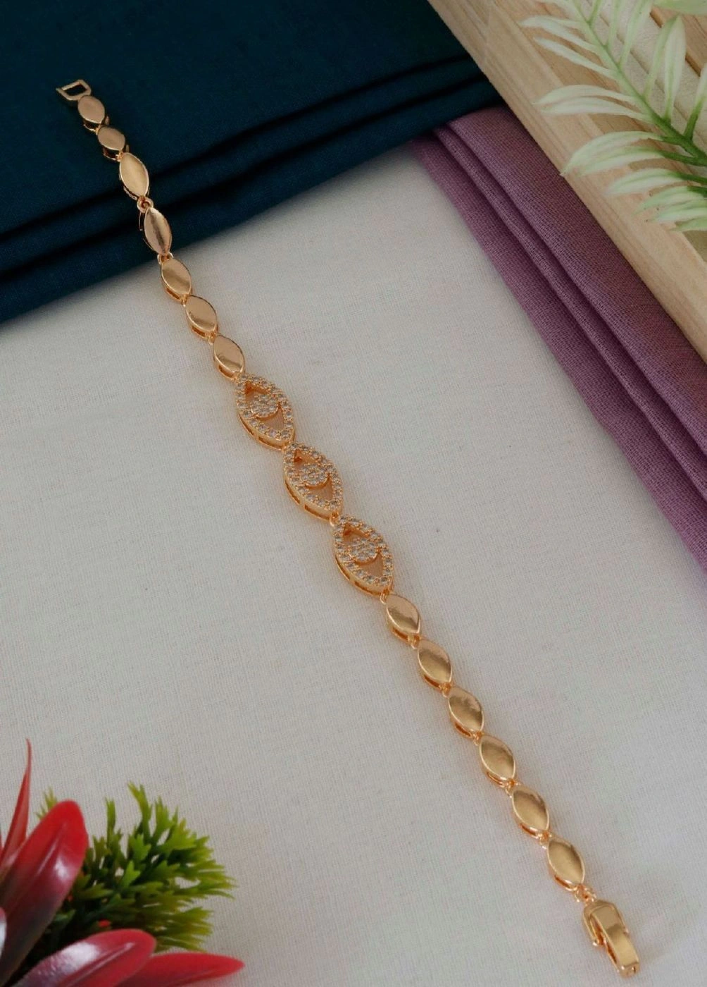 Hexa-Bloom Gold-Toned Stone Studded Bracelet