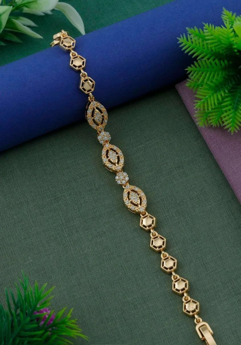 Hexa-Bloom Gold-Toned Stone Studded Bracelet