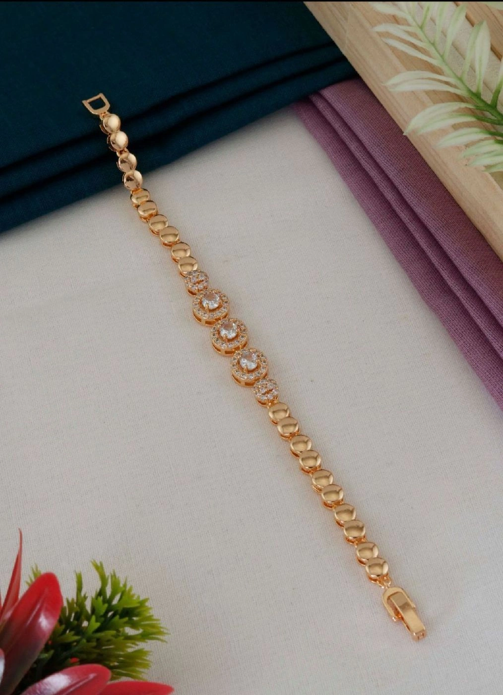 Hexa-Bloom Gold-Toned Stone Studded Bracelet