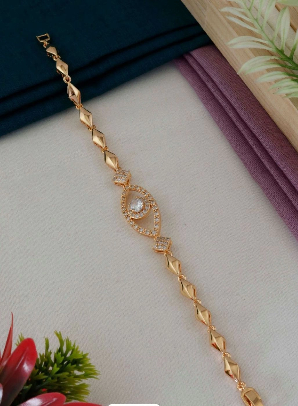 Hexa-Bloom Gold-Toned Stone Studded Bracelet