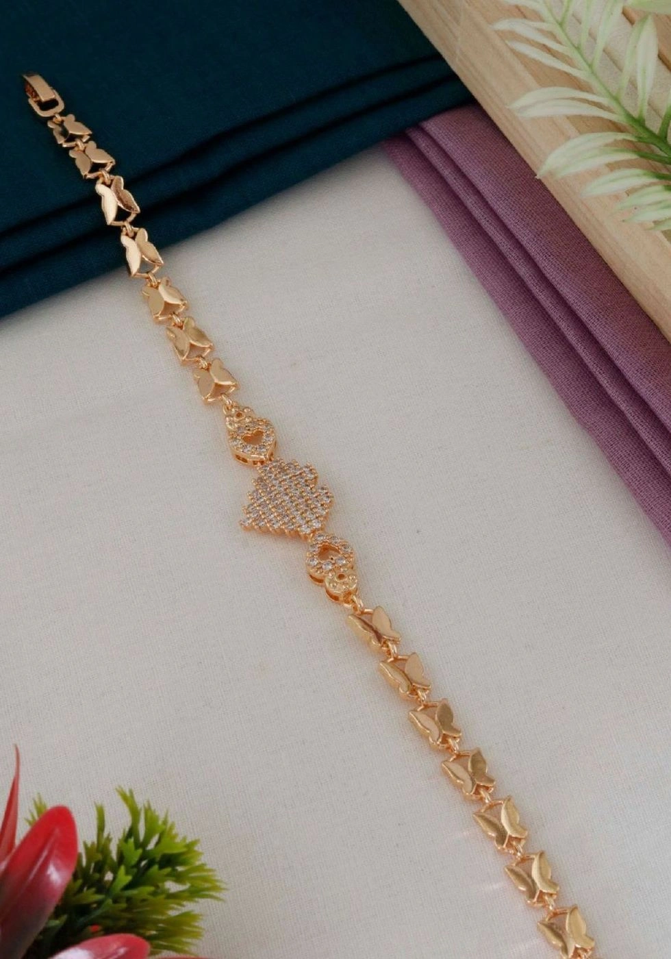 Hexa-Bloom Gold-Toned Stone Studded Bracelet