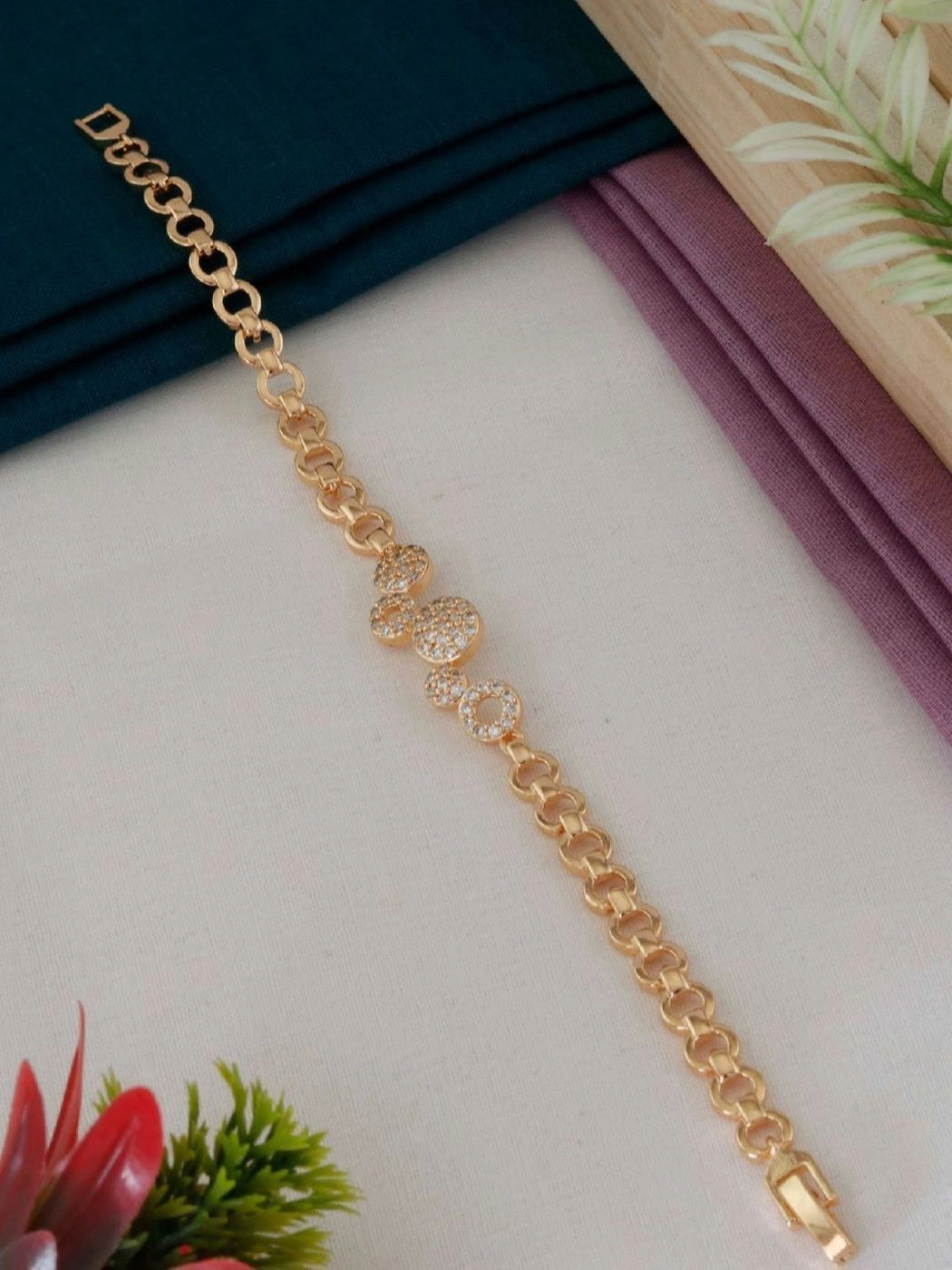 Hexa-Bloom Gold-Toned Stone Studded Bracelet
