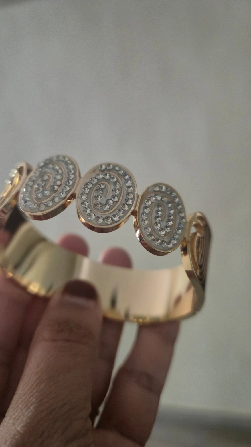 Crystal-Encrusted Spiral Medallion Bangle 2