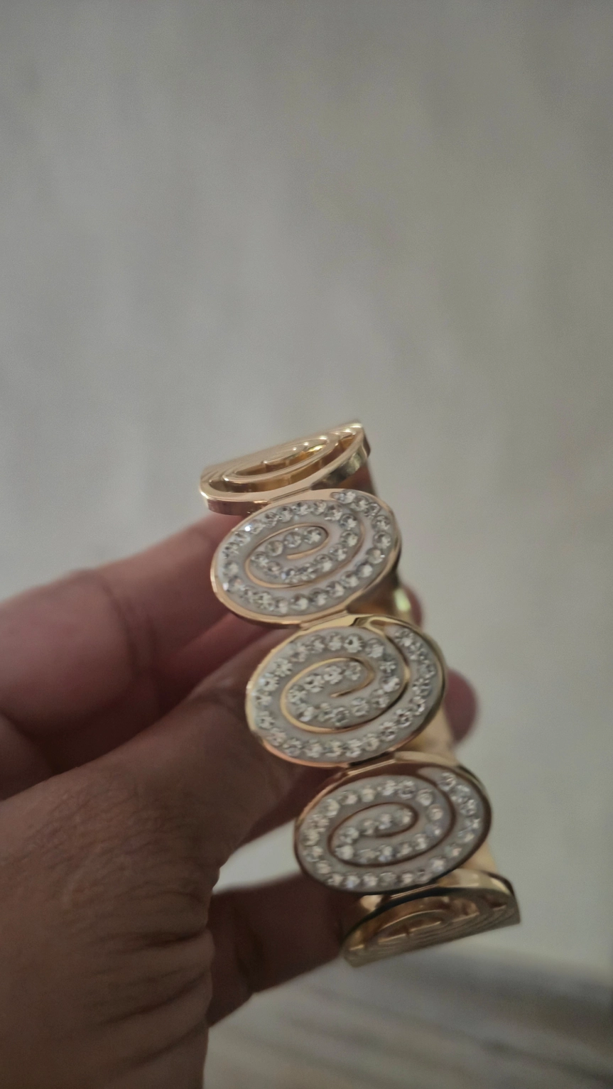 Crystal-Encrusted Spiral Medallion Bangle 3