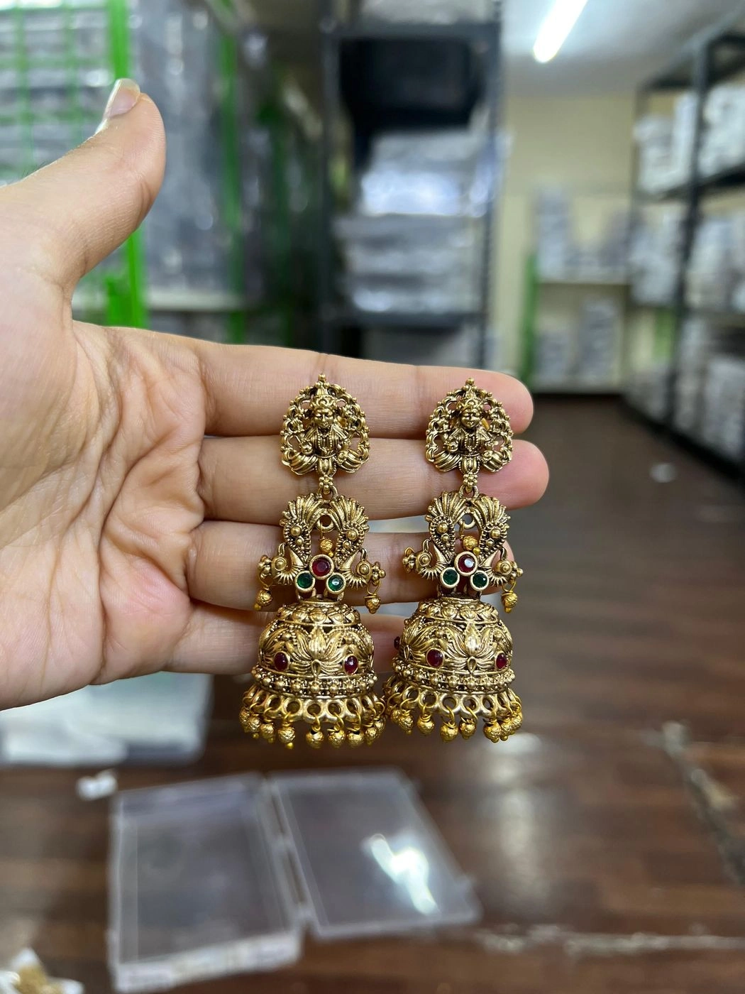 Temple Lakshmi Antique Jhumka Earrings
