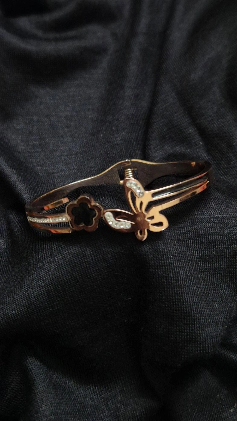 Rose-Gold Butterfly & Floral Rhinestone kids kada