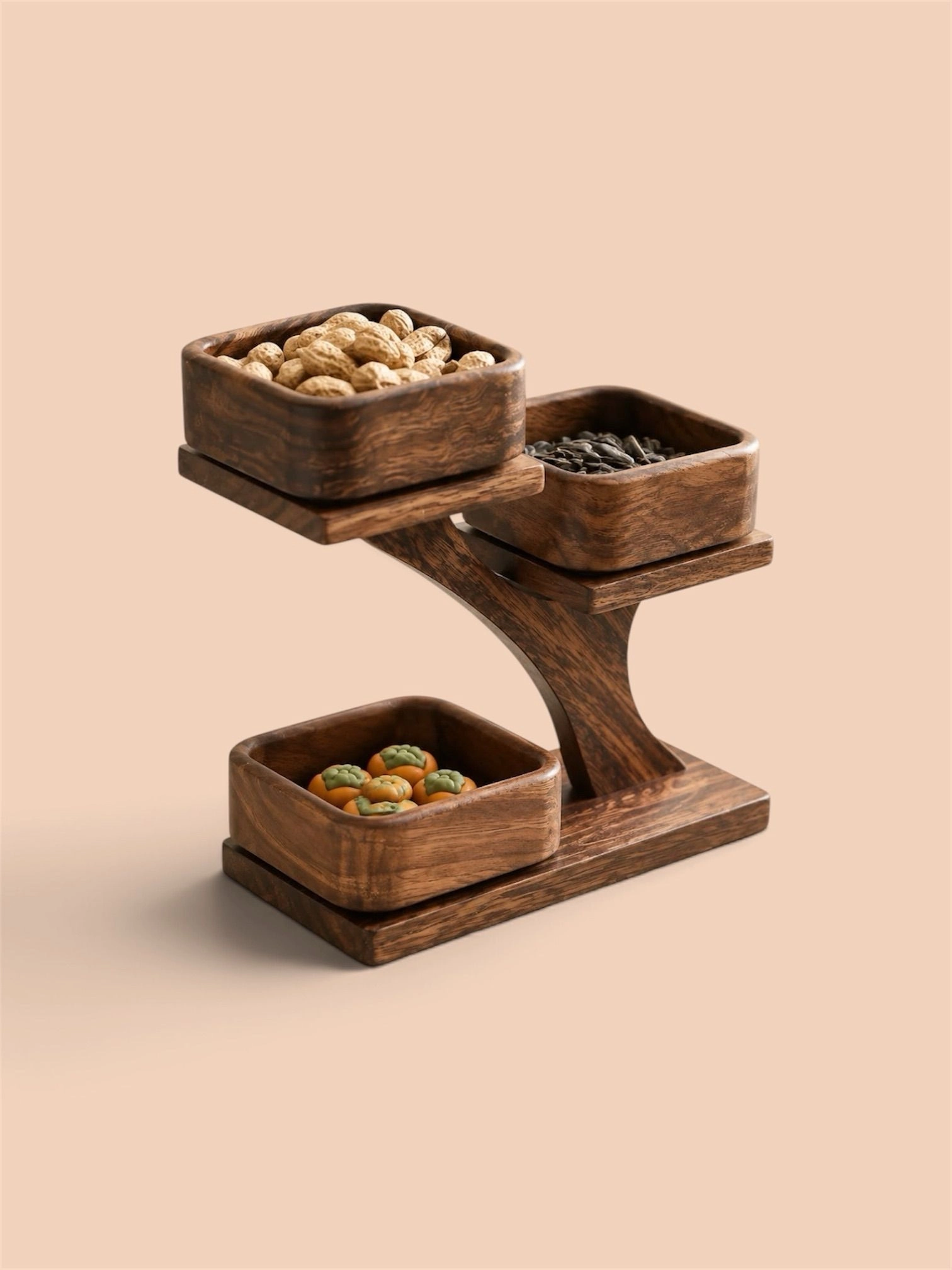 Wooden 3-Tier Snack Serving St