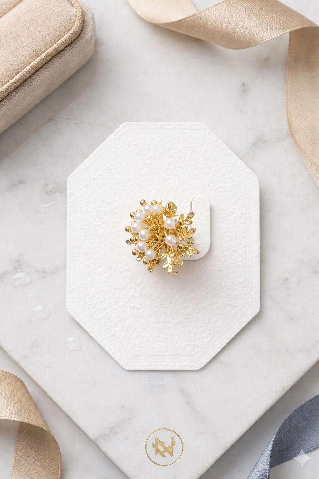 Golden Pearl Blossom Ring