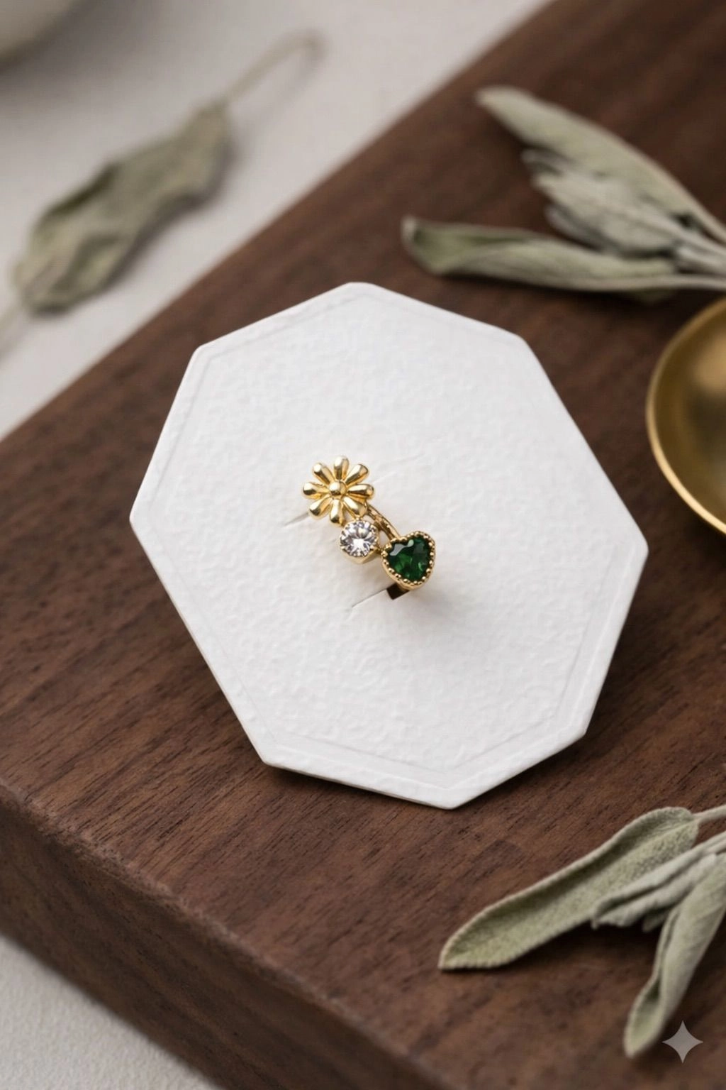 Emerald Bloom Heart Ring